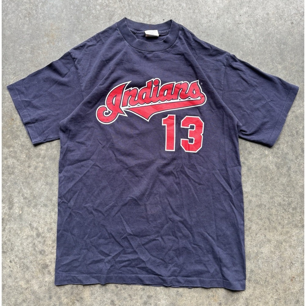 Vintage 90s Cleveland Indians Omar Vizquel Single Stitch MLB Majestic T Shirt L